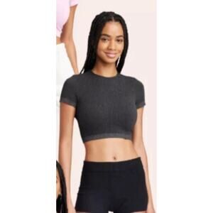 Wild Fable Seamless Baby Crop T-shirt Top Black Women’s XS NWT